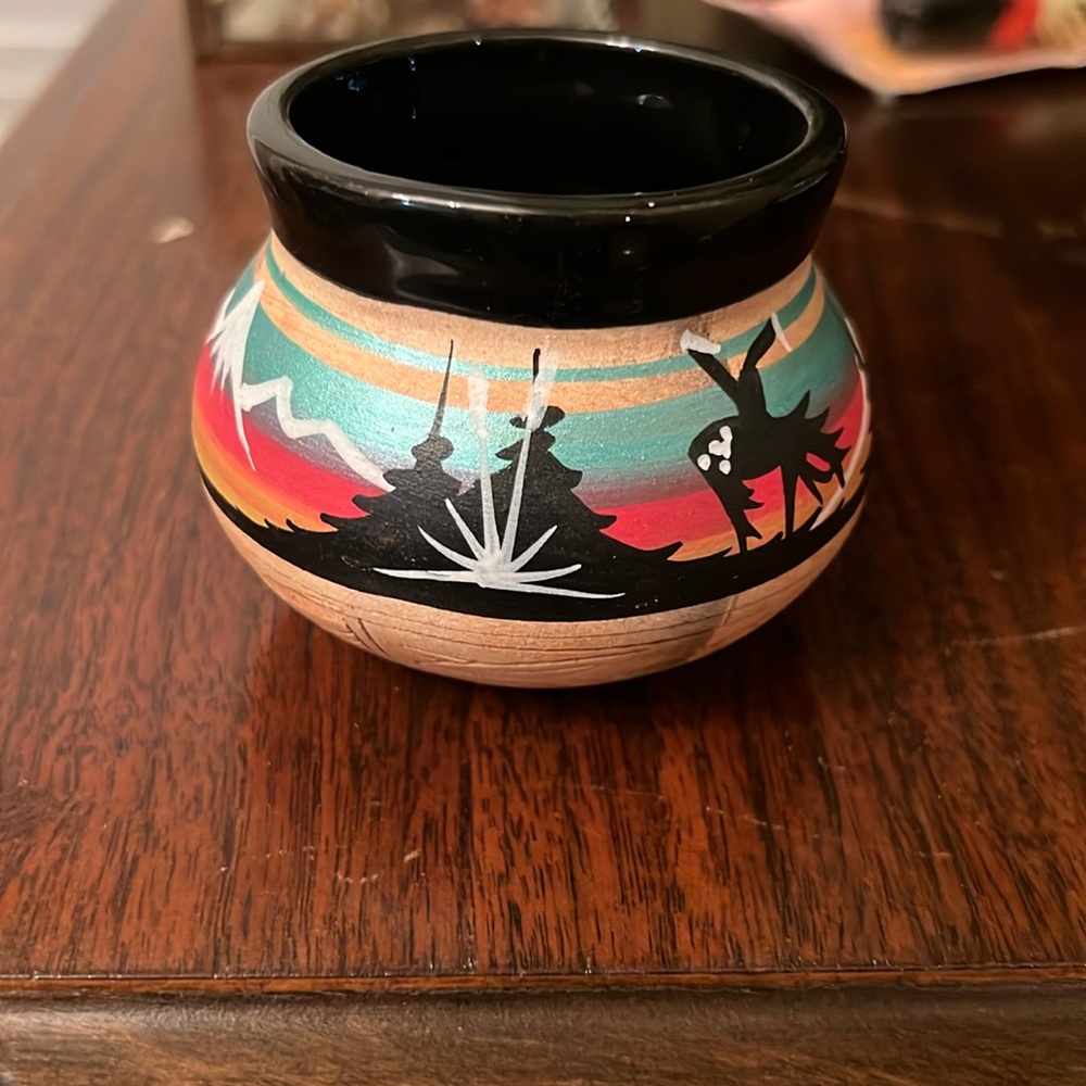 Native Indian Art Hand Painted Mini Pot Vase  Like new
